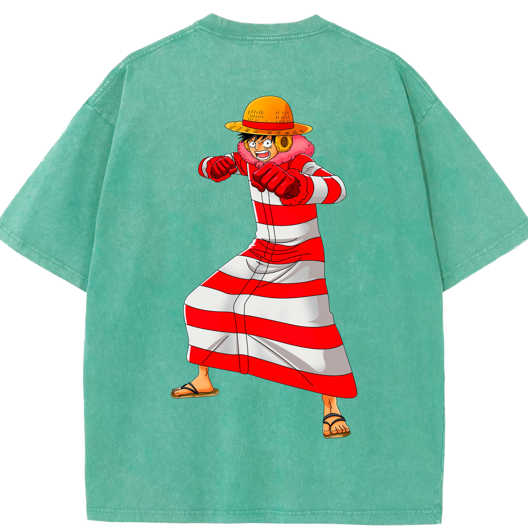 ワンピース モンキー・D・ルフィ ONE PIECE Monkey D. Luffy 綿100% ヴィンテージ風 半袖Tシャツ（背面プリント）